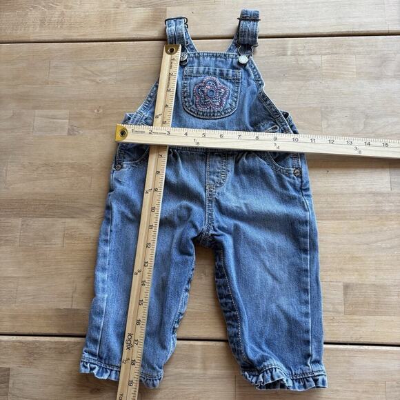 OshKosh B'gosh Overalls Vestbak Sz 9 M Girls Bib Floral Flower Blue Embroidered - Picture 5 of 9